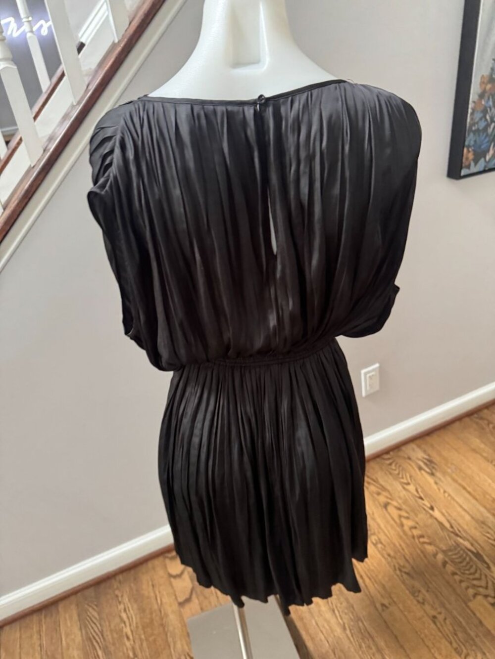 Anine Bing Giana Pleated Satin Plisse Accordion Mini Dress Black Size Medium - Picture 4 of 4